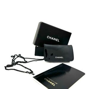 CHANEL Rouge Allure Glossy Black Patent Card Holder/pouch with Chain New